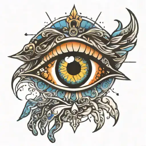 eye and hands holding galaxy tattoo design idea