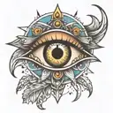eye with a tear and hands holding galaxy tattoo design idea