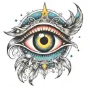 eye with a tear and hands holding galaxy tattoo design idea