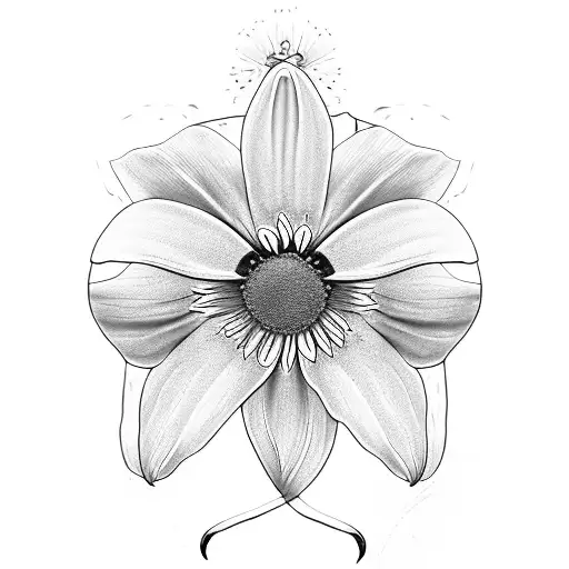 daisy, morning glory, daffodil, and cosmo flower  tattoo design idea