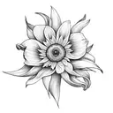 daisy, morning glory, daffodil, and cosmo flower  tattoo design idea