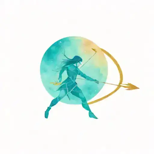 a female Sagittarius archer firing an arrow at the moon tattoo design idea