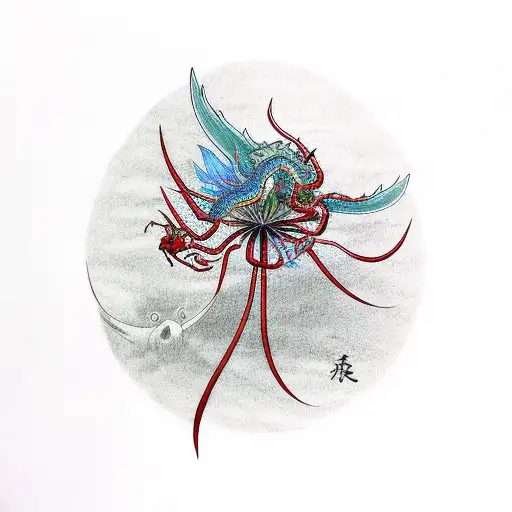 Red spider lily with dragon around it tattoo design idea