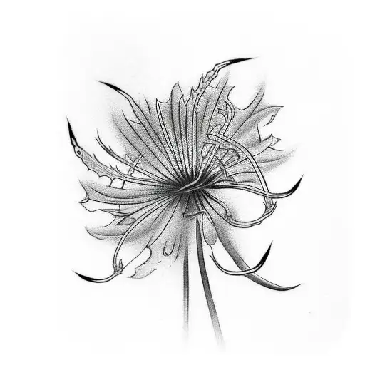 Red spider lily with dragon around it tattoo design idea