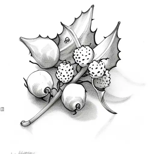 honey suckle, Lilly of the valley, holly berry tattoo design idea