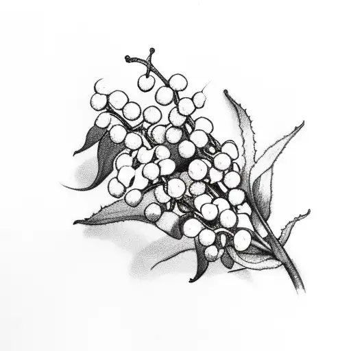 honey suckle, Lilly of the valley, holly berry bouquet  tattoo design idea