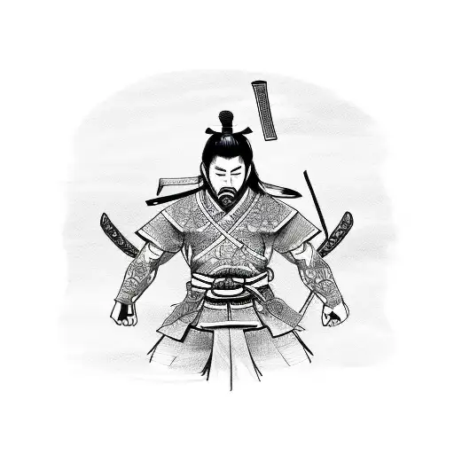 A sketch-style tattoo of a samurai surrounded by wild grass tattoo design idea