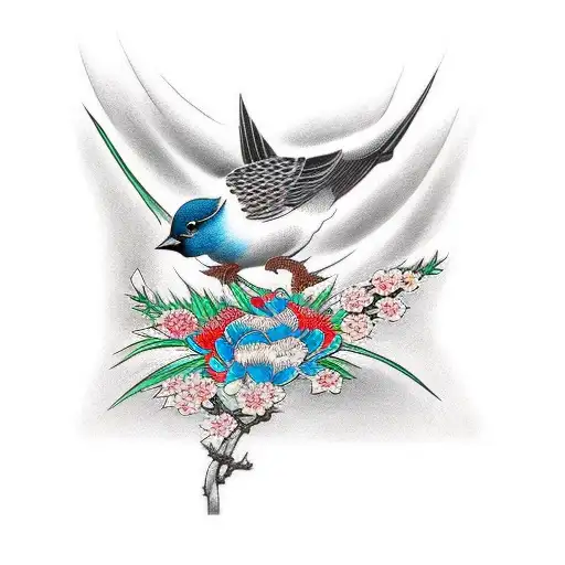 bird and praying hands tattoo design idea