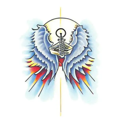 wings and praying hands tattoo design idea