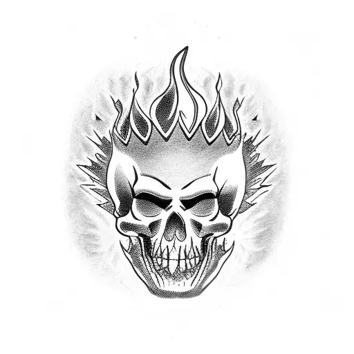 fire on crown of skull tattoo design idea