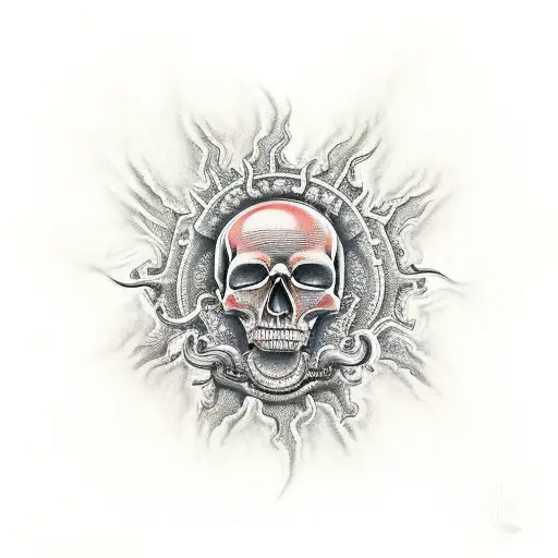 fire on crown of skull tattoo design idea