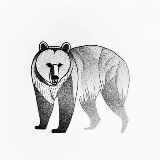 hill with river. A bear in black. tattoo design idea