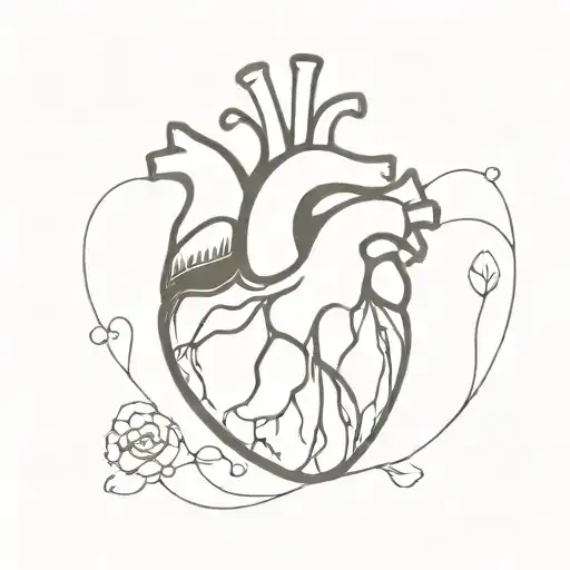 minimal thin drawing lines black and white watercolor anatomic heart with less flower detail abstract tattoo tattoo design idea