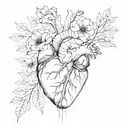 minimal thin drawing lines black and white watercolor anatomic heart with less flower detail abstract tattoo tattoo design idea