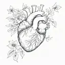 minimal thin drawing lines black and white watercolor anatomic heart with less flower detail abstract tattoo tattoo design idea
