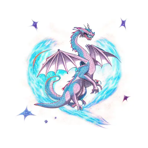 An anime-inspired dragon soaring through the stars tattoo design idea