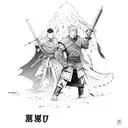 A mashup of characters from Jujutsu Kaisen and Game of Thrones in a battle scene tattoo design idea
