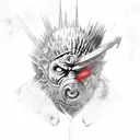 A mashup of characters from Jujutsu Kaisen and Game of Thrones in a battle scene tattoo design idea