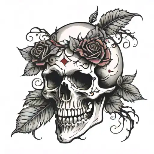 skull with roses with thorns tattoo design idea