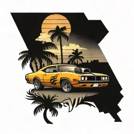 dodge Daytona with palm trees swaying tattoo design idea