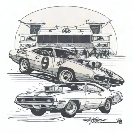 1969 dodge Daytona speedway in the background tattoo design idea