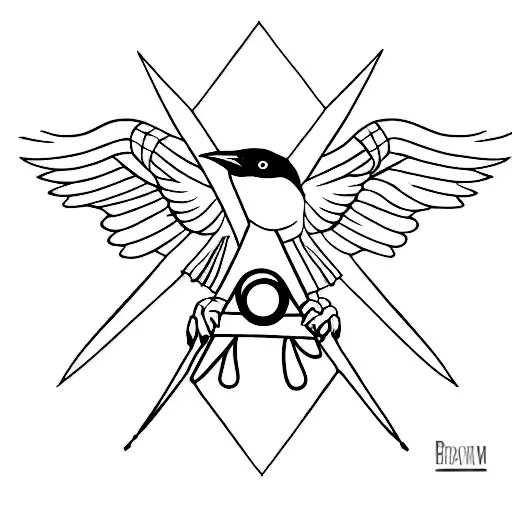 A minimalist tattoo of a crow holding a Rubik's cube in its beak tattoo design idea