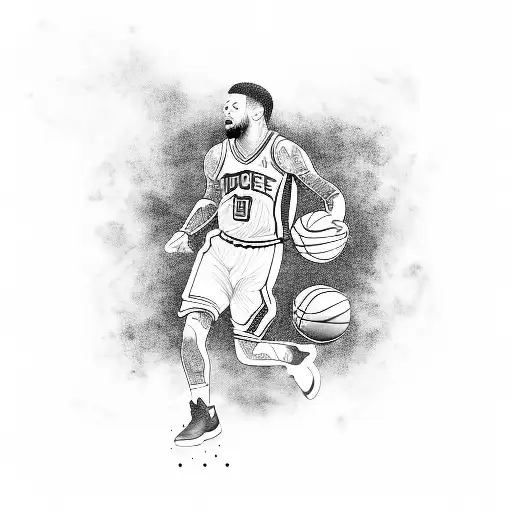 Basketball player dribbling a Dodge Charger tattoo design idea