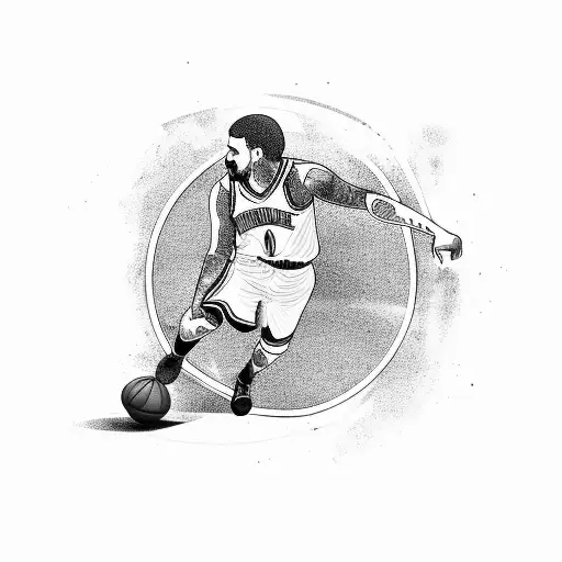 Basketball player dribbling a Dodge Charger tattoo design idea