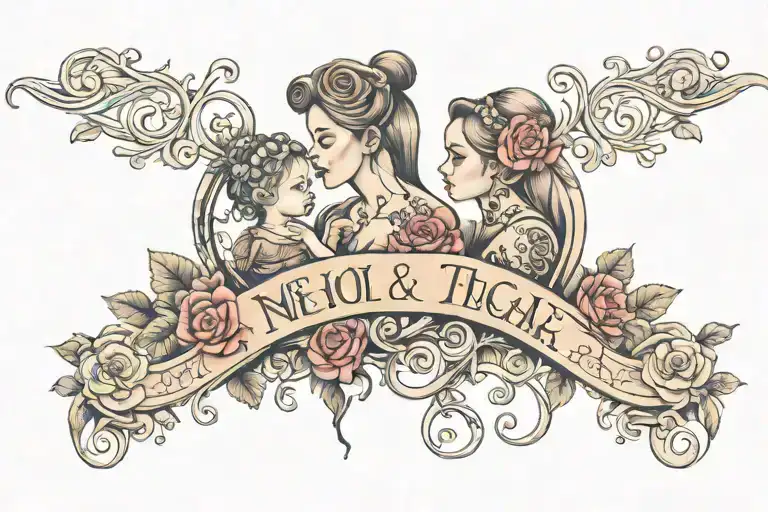 mother and daughter name tattoo design idea