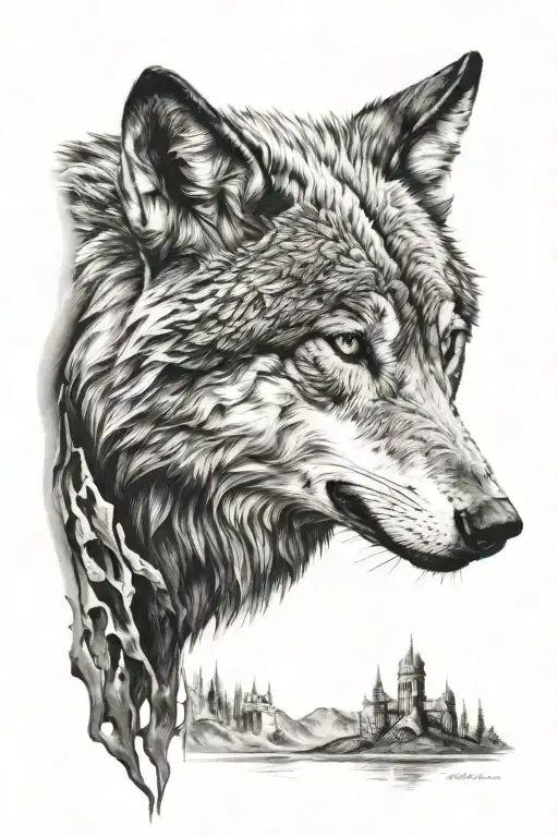 DANGER WOLF IN THE MIDDLE OF tattoo design idea