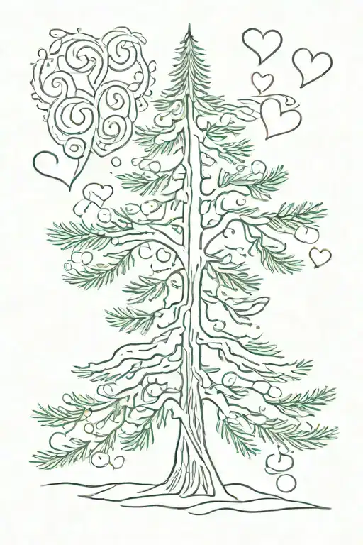 simple evergreen tree outline with heart tattoo design idea