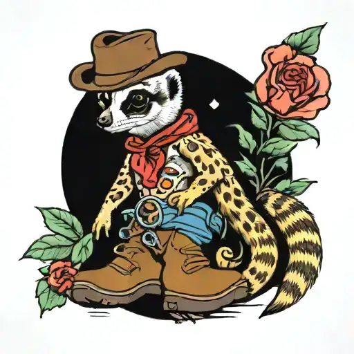 meerkat wearing colourful cowboy boots  tattoo design idea