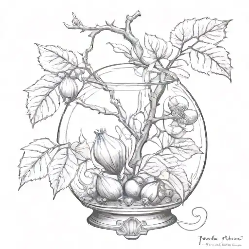 fig branch in a cloche tattoo design idea