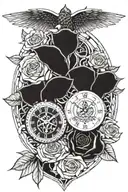 roses engine clock  tattoo design idea