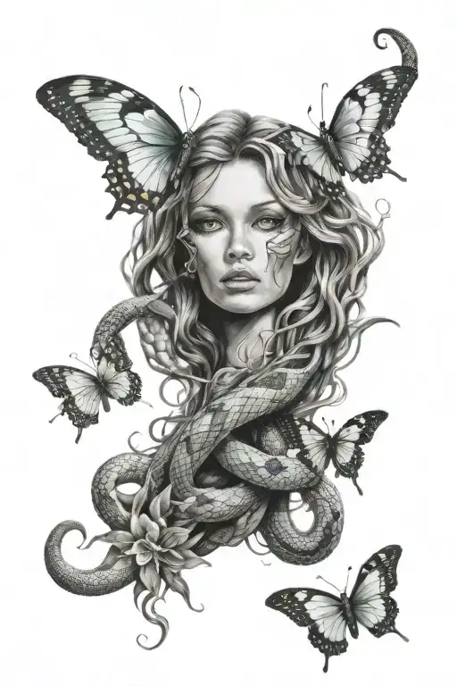 Medusa's eyes snakes and butterfly sleeve tattoo design tattoo design idea
