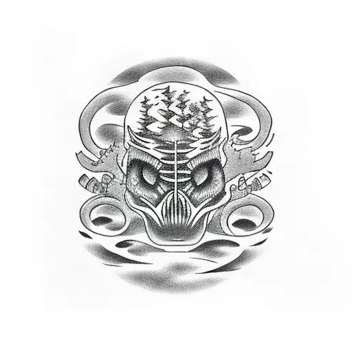 minnesota state bass fish dodge pickup sunset skull trees pond cars abstract  tattoo design idea