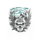 minnesota state bass fish dodge pickup sunset skull trees pond cars abstract  tattoo design idea