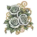 roses with vines wrapped around a letter with the two dates, febuary 28th 1970 and march 5th 1971 in roman numerals tattoo design idea
