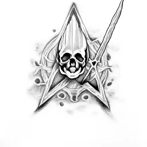 the dark mark with the deathly hallows on the skull with a smokey backround  tattoo design idea