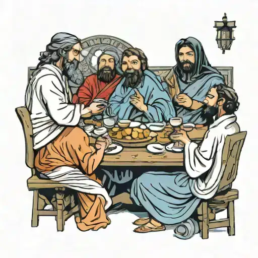 The last supper scene with disabled people tattoo design idea