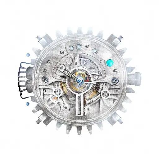 Ancient clockwork mechanism with intricate gears and cogs tattoo design idea