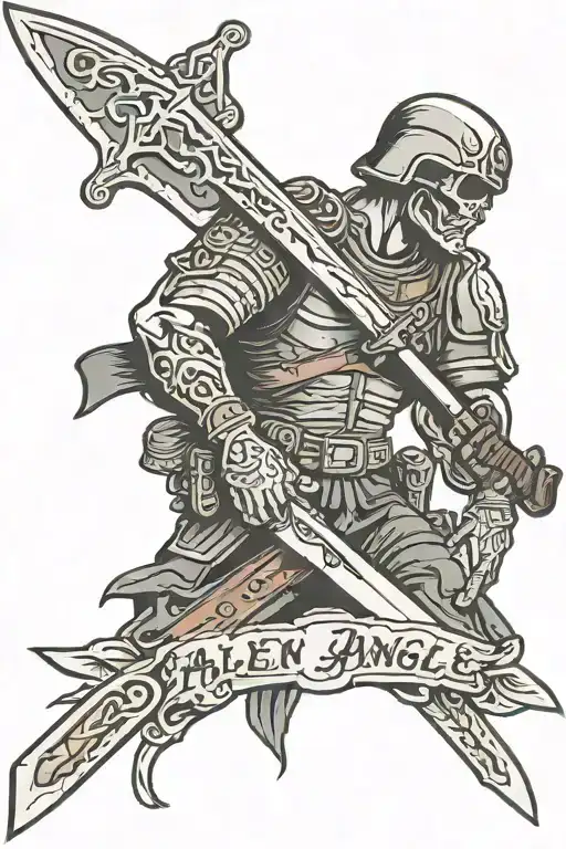 Fallen angle with marine NCO sword with burining dress blues  tattoo design idea