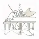 memorial for grandparents one who plays piano and one who loves fishing and cards  tattoo design idea