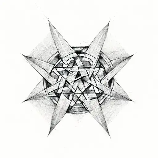 pentagram qrapped in barbed wire and smoke tattoo design idea