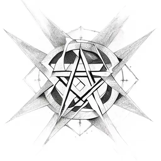 pentagram breaking through wall tattoo design idea