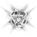 pentagram breaking through wall tattoo design idea