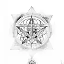 pentagram breaking through wall tattoo design idea
