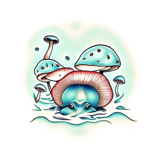animated Mushroom singing to a frog tattoo design idea