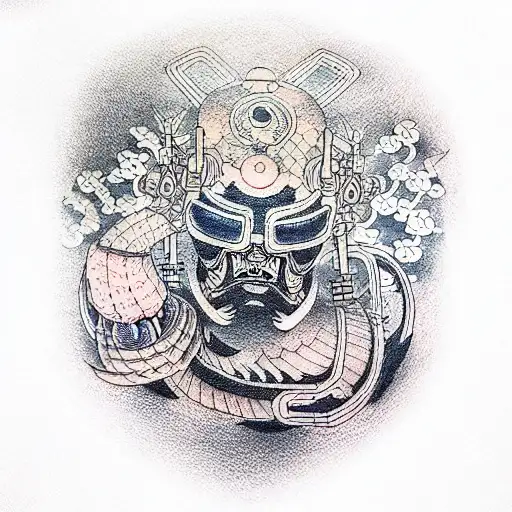 Traditional japanese tatoo with cyberpunk tattoo design idea