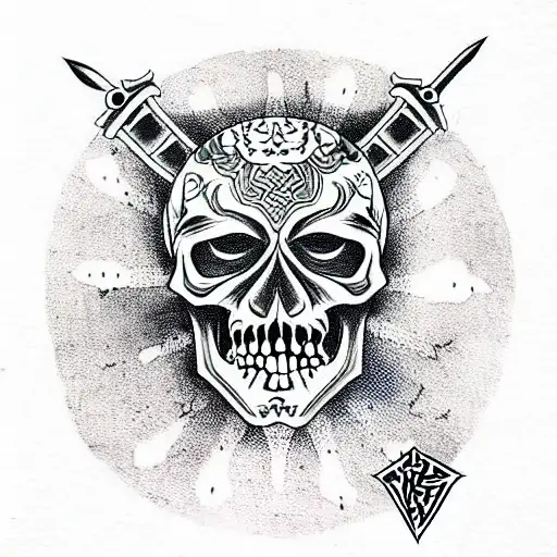 Skull and sword tattoo design idea